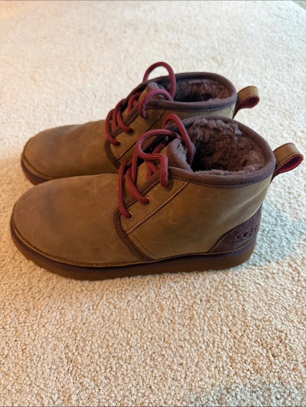 UGG Kids Brown Ankle Boots with Burgundy Laces